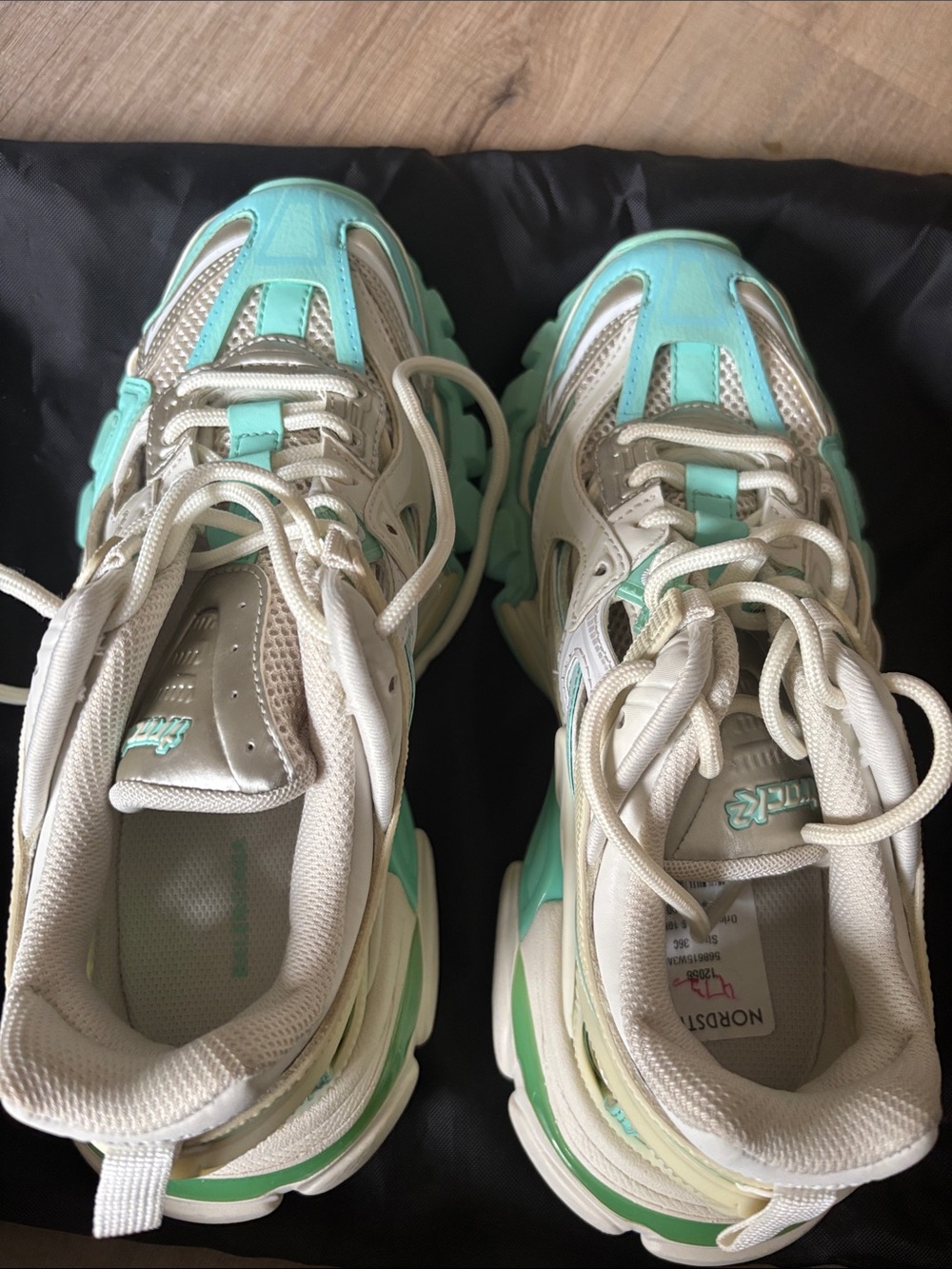 Balenciaga Cream and Mint Green Runner Sneakers